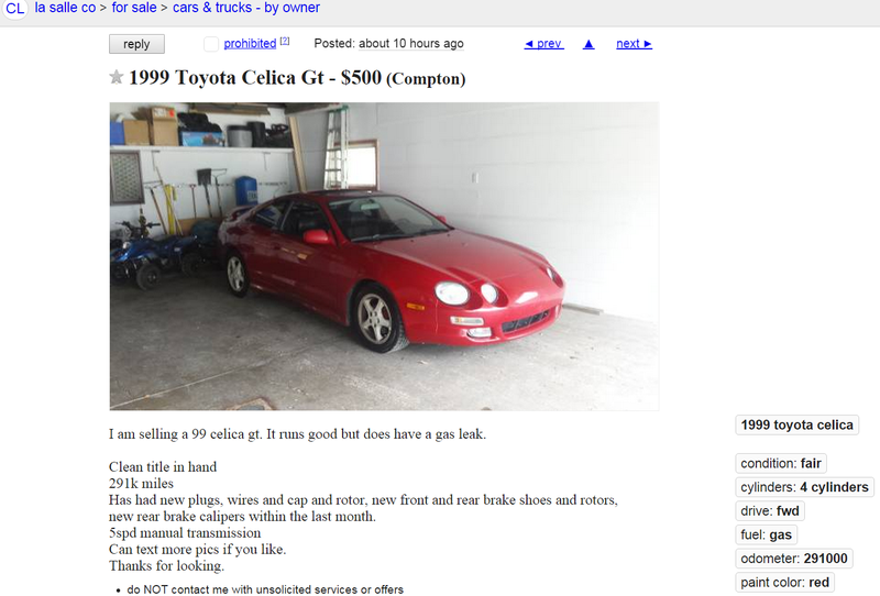 Yes, I saved the original ad (Map omitted for seller privacy). This car was the first Celica I’ve ever drove.